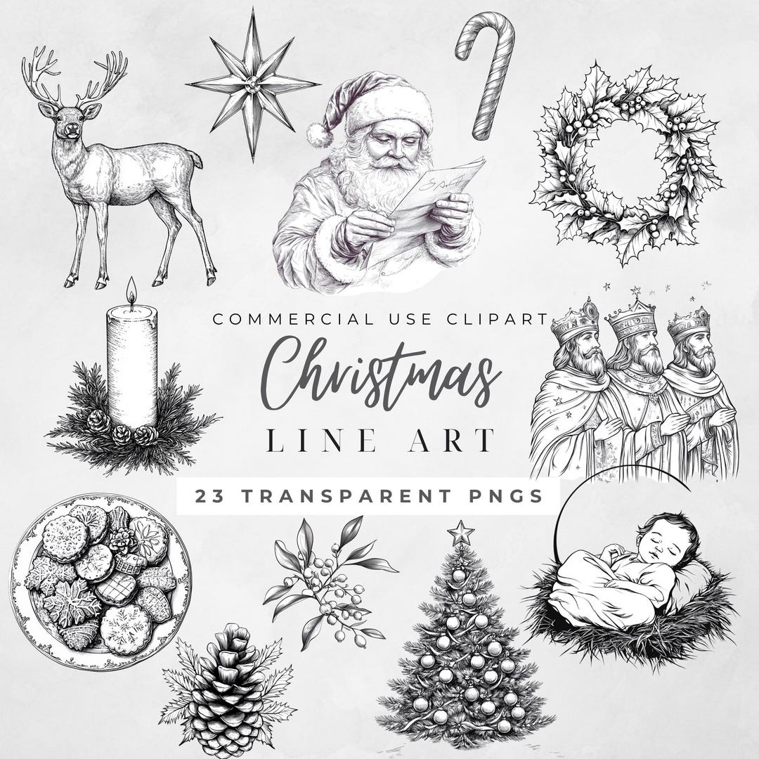 Fine Art Line Clipart Christmas Fine Line Clipart Line Drawing ...