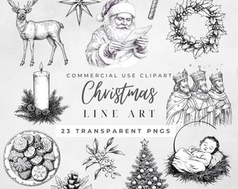 Fine Art Line Clipart Christmas Fine Line Clipart Line Drawing Grandmillenial Christmas 12 Days Of Christmas Santa Workshop Moody Christmas
