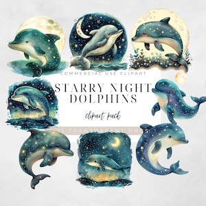 Watercolor Dolphin Clipart Dolphin Clipart Starry Night Dolphin Clipart Dolphin Bundle Ocean Clipart Marine Life Clipart Baby Shower Clipart
