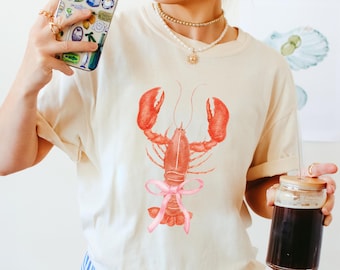 Lobster and Bow Fisherman Aesthetic Maine Lobster T Shirt Blue Lobster Shirt Coastal Cottagecore Oceancore Ocean Inspired Fisherman Core