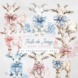 Imágenes prediseñadas de cabra bebé, imágenes prediseñadas de cabra, imágenes prediseñadas de granja, cabra, pollo, pato, toile para baby shower, toile de jouy, toile rosa, azul bebé, decoración de guardería