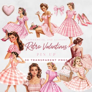 Retro Housewife Clipart Pin Up Girls Clipart Retro Valentine Day Heart Groovy Retro Girl Pin Up Girl Png 50S Clipart Girl Fashion Girl