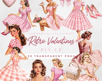 Retro Housewife Clipart Pin Up Girls Clipart Retro Valentine Day Heart Groovy Retro Girl Pin Up Girl Png 50S Clipart Girl Fashion Girl