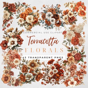 Terracotta Flower Clipart Terracotta Floral Clipart Pack Watercolor Terracotta Flower Wedding Clipart Autumn Flower Boho Floral