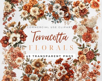 Terracotta Flower Clipart Terracotta Floral Clipart Pack Watercolor Terracotta Flower Wedding Clipart Autumn Flower Boho Floral