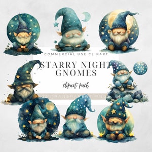 Acuarela Gnome Clipart Noche Estrellada Gnome Clipart Camping Gnome Clipart Baby Shower Clipart Temporada Gnome Clipart Space Gnome Clipart