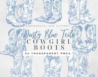 Cowgirl Bachelorette Clipart Toile de Jouy Clipart Coquette Cowgirl Clipart Dusty Blue Toile Clipart Cowgirl Boots And Flowers Chinoiserie