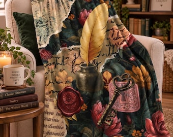 Dark Academia Collage Book Blanket Book Lover Blanket Reading Blanket Fantasy Blanket Whimsigoth Decor Book Nook Decor Booklover Gift