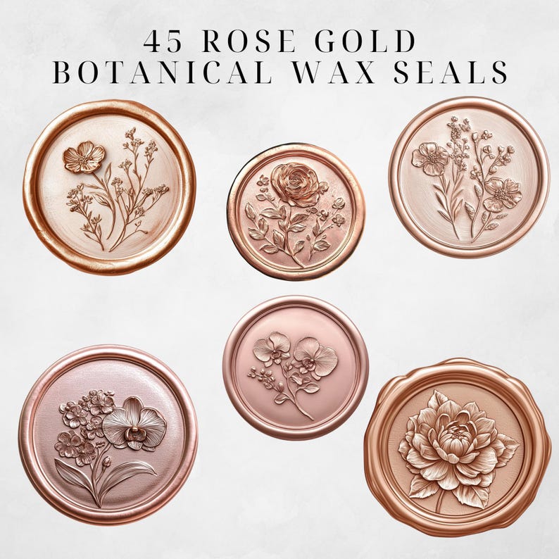 Puede incluir: 45 sellos de cera bot&aacute;nica de oro rosa con dise&ntilde;os florales. Los sellos son redondos y tienen un dise&ntilde;o en relieve. Los dise&ntilde;os incluyen una rosa, una orqu&iacute;dea y una variedad de otras flores.