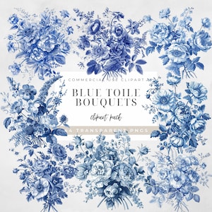 Clipart Flor Azul Toile Clipart Flor Azul Toile de Jouy Clipart Azul Toile Clipart Chinoiserie png svg Francês Toil de Jouy Floral Baby