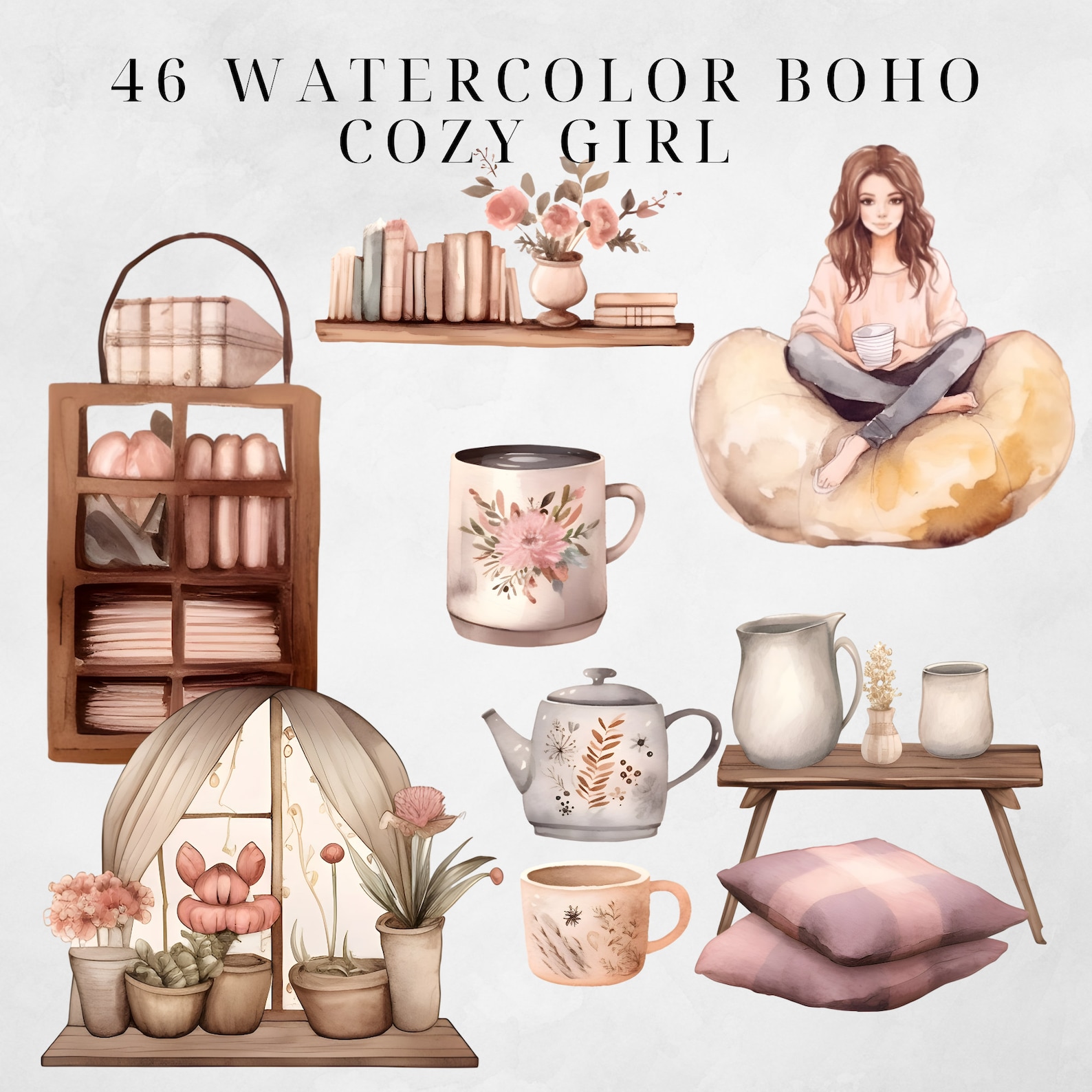 Watercolor Cozy Self Care Clipart Cozy Spring Clipart Cozy Fall House ...