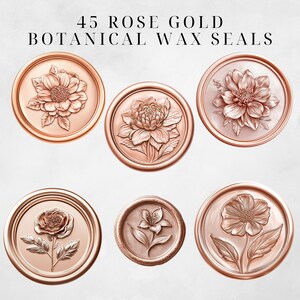 Puede incluir: 45 sellos de cera bot&aacute;nica de oro rosa con dise&ntilde;os florales. Los sellos son redondos y tienen un dise&ntilde;o en relieve. Los dise&ntilde;os incluyen una rosa, un lirio, una dalia y una amapola.
