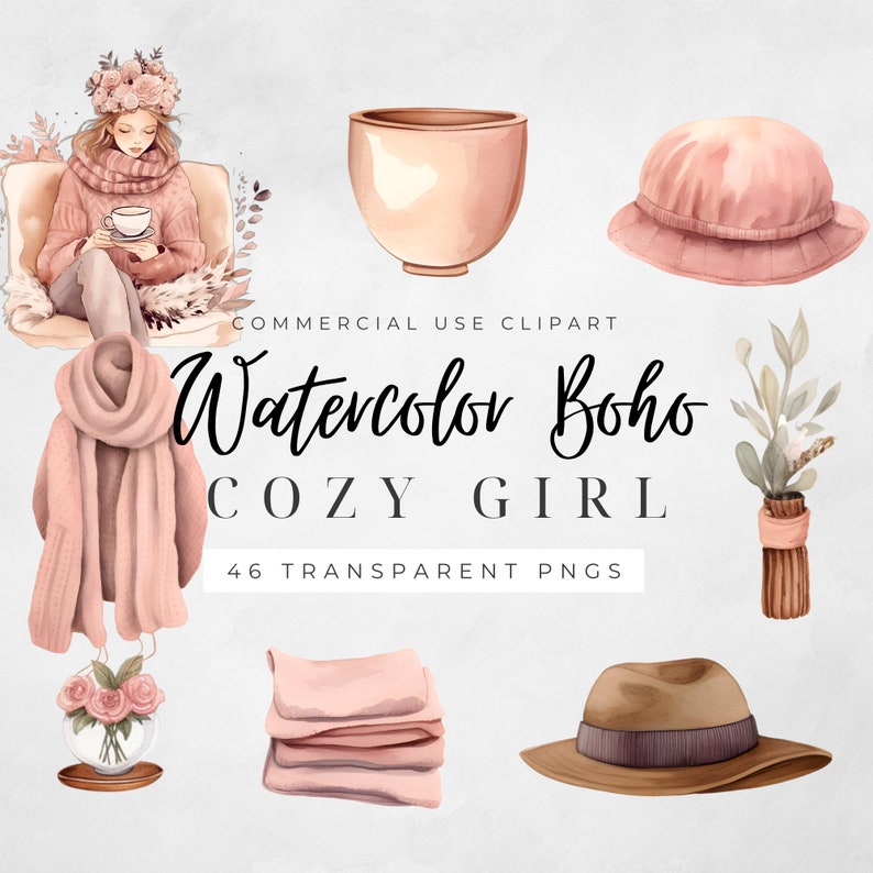 Watercolor Cozy Self Care Clipart Cozy Spring Clipart Cozy Fall House ...