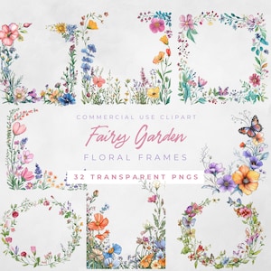 Fee-Garten Clipart Rahmen Wildblumen Rahmen Wildblumen-Elemente Wildblumen Clipart Blumen Fee Clipart Toile Clipart