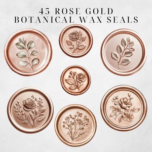 Puede incluir: 45 sellos de cera bot&aacute;nica de oro rosa con varios dise&ntilde;os florales. Los sellos son redondos y tienen un dise&ntilde;o en relieve.