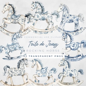 Cavallo a dondolo Clipart Toile De Jouy Baby Shower Clipart Toile Baby Shower Blue Toile Clipart Cavallo a dondolo Png Nursery Clipart Giocattolo vintage