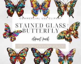 Stained Glass Butterfly Clipart Butterfly Clipart Butterfly Clip Art Stained Glass PNG Junk Journal Insect Clipart Digital Download Clipart