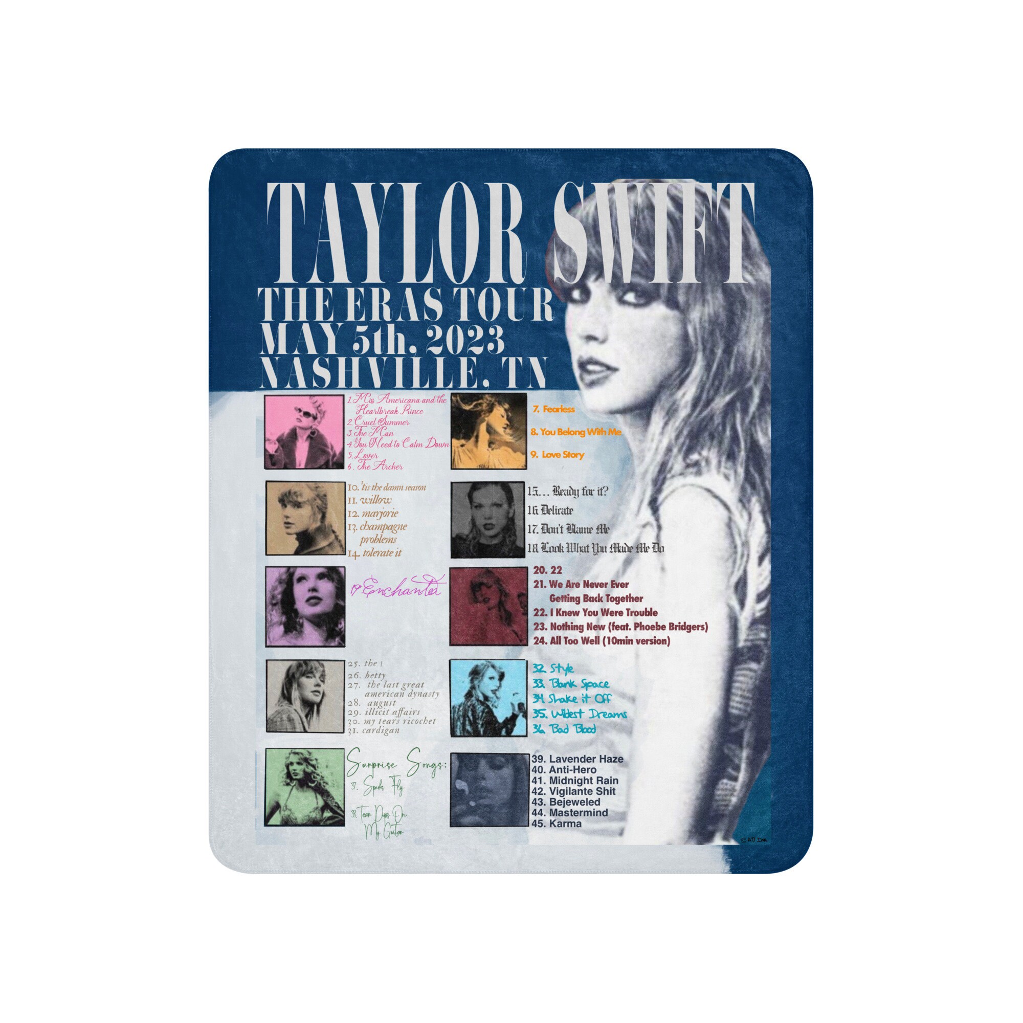 Taylor Eras Tour Sherpa blanket- Nashville setlist