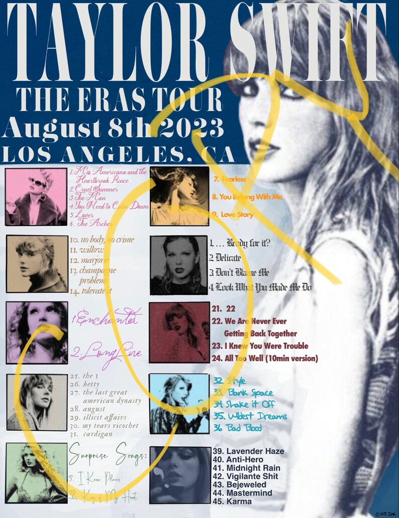 LA N5 Taylor Swift Eras Tour Setlist PDF & PNG Etsy