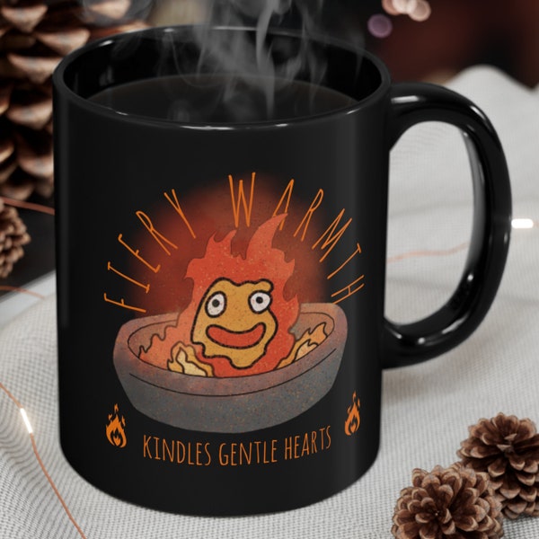 Calcifer Fiery Warmth Kindles Gentle Hearts Mug - Howls Moving Castle, Studio Ghibli