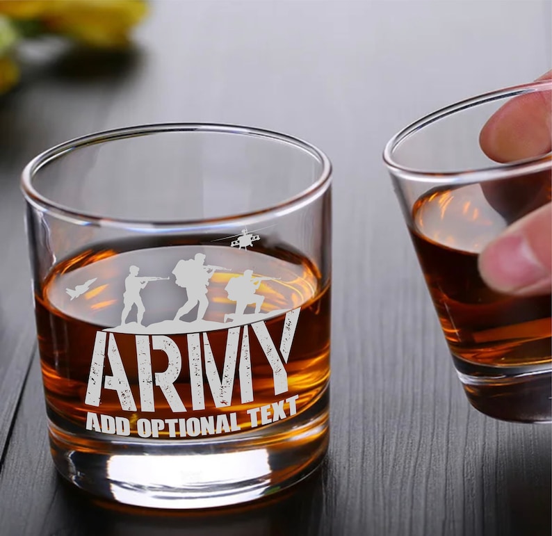 CUSTOM Army Gift Engraved Whiskey Glass PERSONALIZED Army Rocks Glass ...