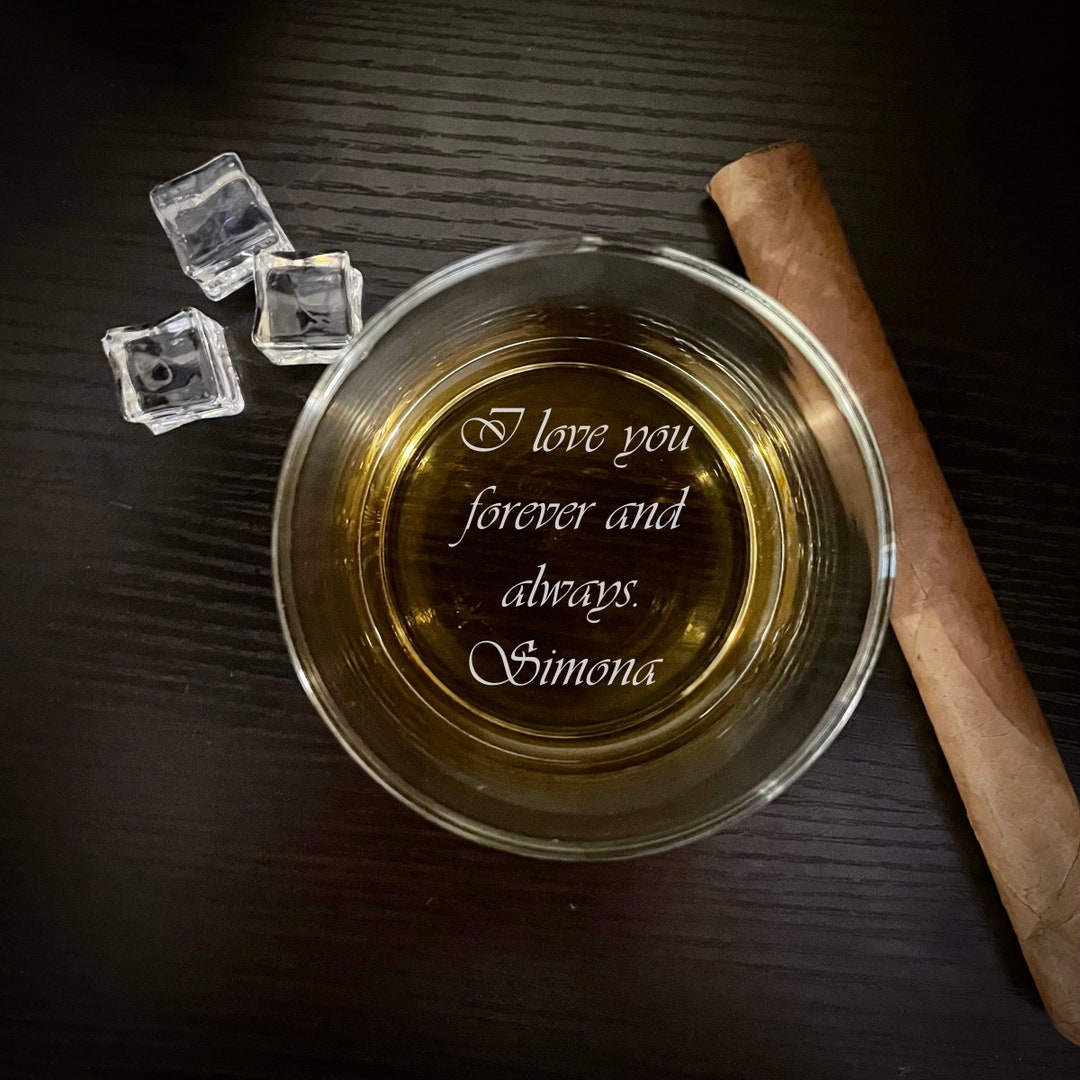 Personalized Whiskey Glass - Custom Etched Text Or Logo - Laser Engraved Gift For Whiskey Lovers