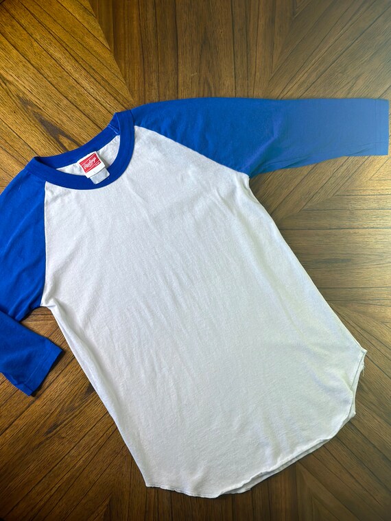 Vintage 80s Baseball Tee Rawlings Blue and White … - image 3