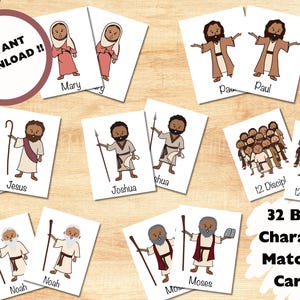 Kinder Bibel Charakter Spiel |  Christliche Kinderaktivität | Herunterladbare Bibelfiguren | Sonntagsschule Memory | Christliche Hausschule