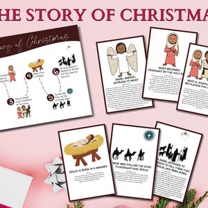 Activité pour enfants sur la crèche | Chronologie de Noël | Cartes flash pour enfants de Noël chrétien | Cartes bibliques | Activité de l'Avent pour les enfants