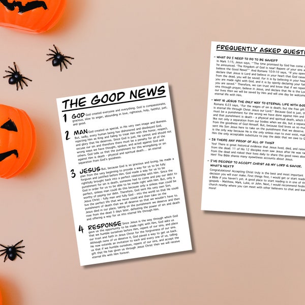 Halloween Gospel Tracts Christian Halloween Hand Out Cards Jesus Hand Out Cards The Good News Gospel Tracts Halloween Evangelism