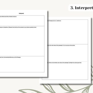 May include: A printable worksheet with the title "Interpret" and instructions for cross-referencing scripture, answering questions, and taking notes from commentaries.