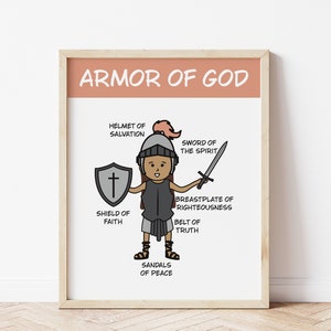 Armor of God Poster | Sunday School Classroom Posters | Christian Playroom Prints | Homeschool Room Decor | Kids Jesus Wall Art