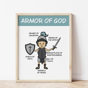 Armor of God Poster | Boys Armor of God Print | Bible Decoration Printable | Multiracial Christian Prints | Homeschool Room Decor | Playroom