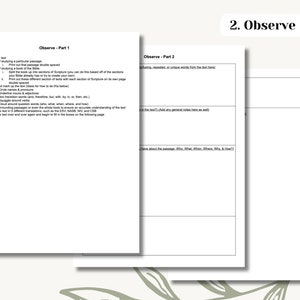 May include: A printable worksheet with instructions for observing and analyzing a passage of text. The worksheet is divided into two parts, "Observe - Part 1" and "Observe - Part 2".