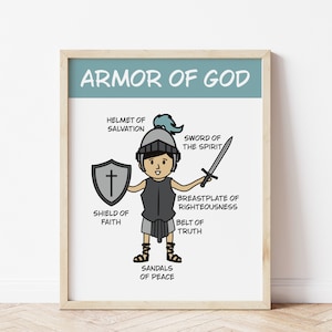 Armor of God Poster 8 Boys Armor of God Prints Sunday School Decor Multiracial Christian Prints Homeschool Room Decor Christian Playroom