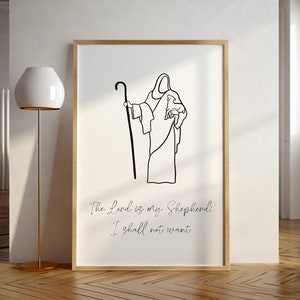 Psalm 23 Wall Art Psalm 23:1 Home Decor Jesus Shepherd Print Downloadable Print Christian Black and White Art Simple Modern Christian Decor