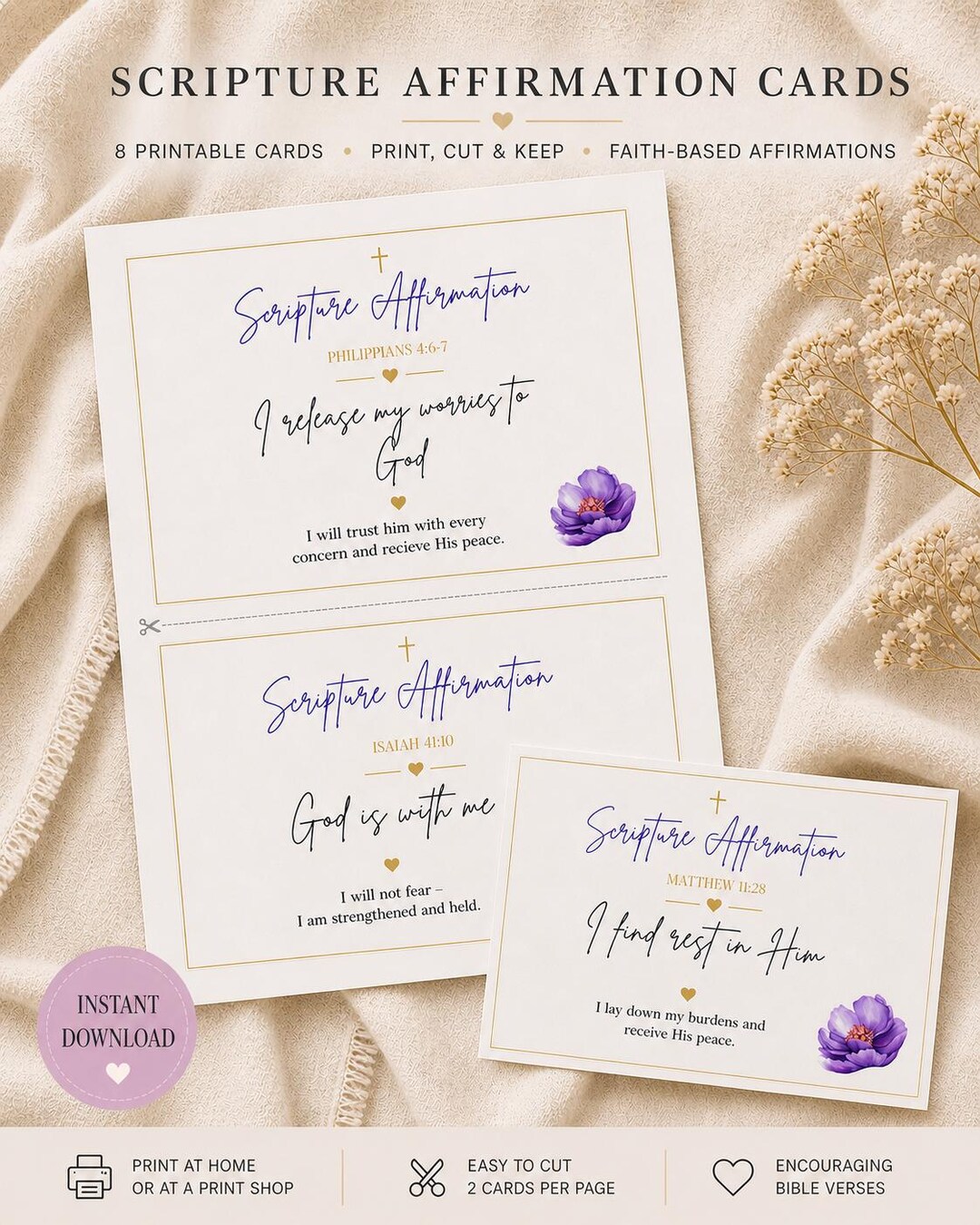 Scripture Affirmation Cards Printable, Christian Affirmations, Bible ...