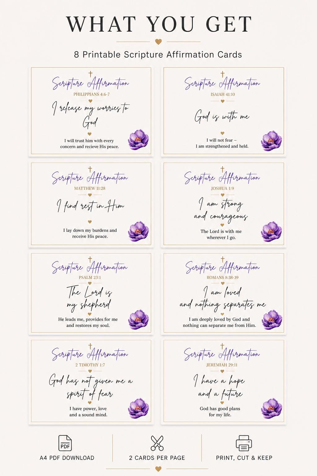 Scripture Affirmation Cards Printable, Christian Affirmations, Bible ...