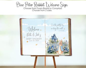 Peter Rabbit Book Welcome Sign, Blue Peter Rabbit Baby Shower Welcome Sign, Peter Rabbit Birthday Welcome Sign
