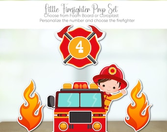 Little Firefighter Personalized Prop Set, Fireman Birthday Cut Outs