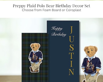 Plaid Teddy Bear Birthday Backdrop Set | Preppy Kids Party Decor