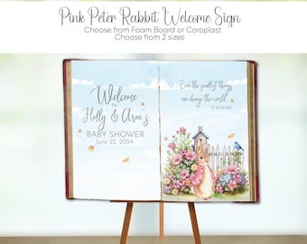 Pink Peter Rabbit Baby Shower Welcome Sign