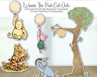 Classic Winnie Pooh Party Cut Outs Set | 6ft Tree, 30" Characters | Storybook First Birthday