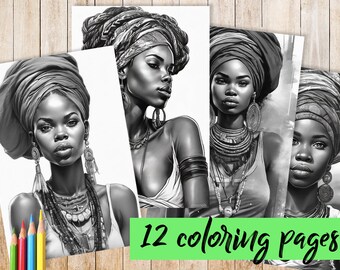 African women, 12 coloring illustrations