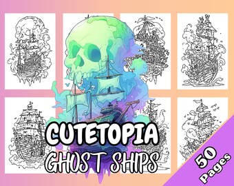 Cutetopia Ghost Ships Coloring Book Digital Download