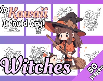 So Kawaii I could cry! Witches Coloring Book Digital Download