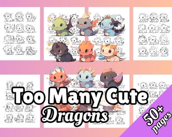 Too Many Cute Dragons Coloring Book
