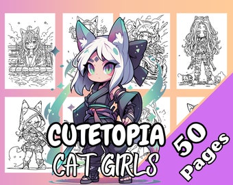 Cutetopia Cat Girls Coloring Book Digital Download