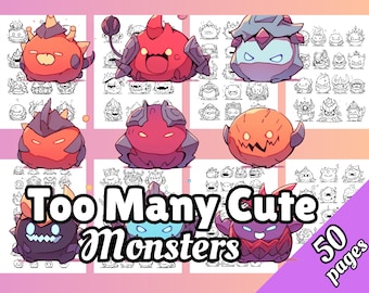 Too Many Cute Monsters Coloring Book