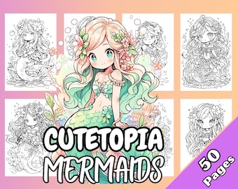 Cutetopia Mermaids Coloring Book Digital Download